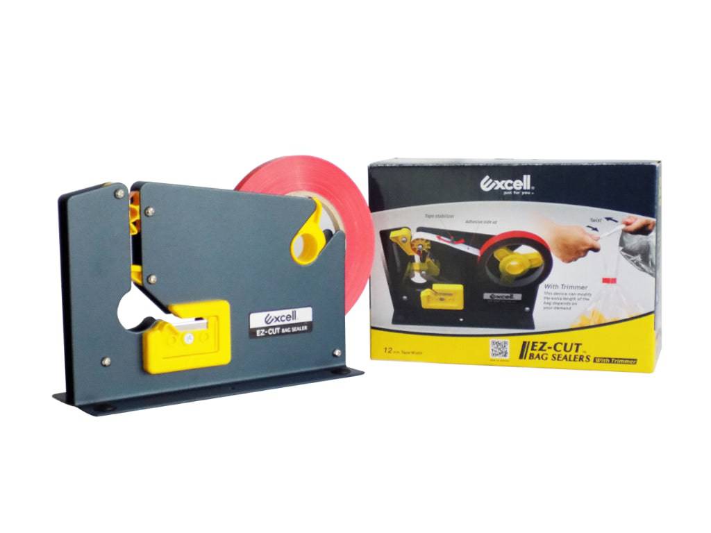 Metal Constructed Poly Bag Neck Sealer Taper Dispenser with Trimmer Blade - Fits Up to 1/2 Inch Tape