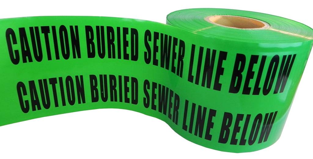 Hazard Identification Barricade Tape - "Caution Buried Sewer Line Below"