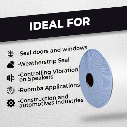 PVC Low Density Foam Tape, Gray - Weatherstrip Seal for Windows and Doors